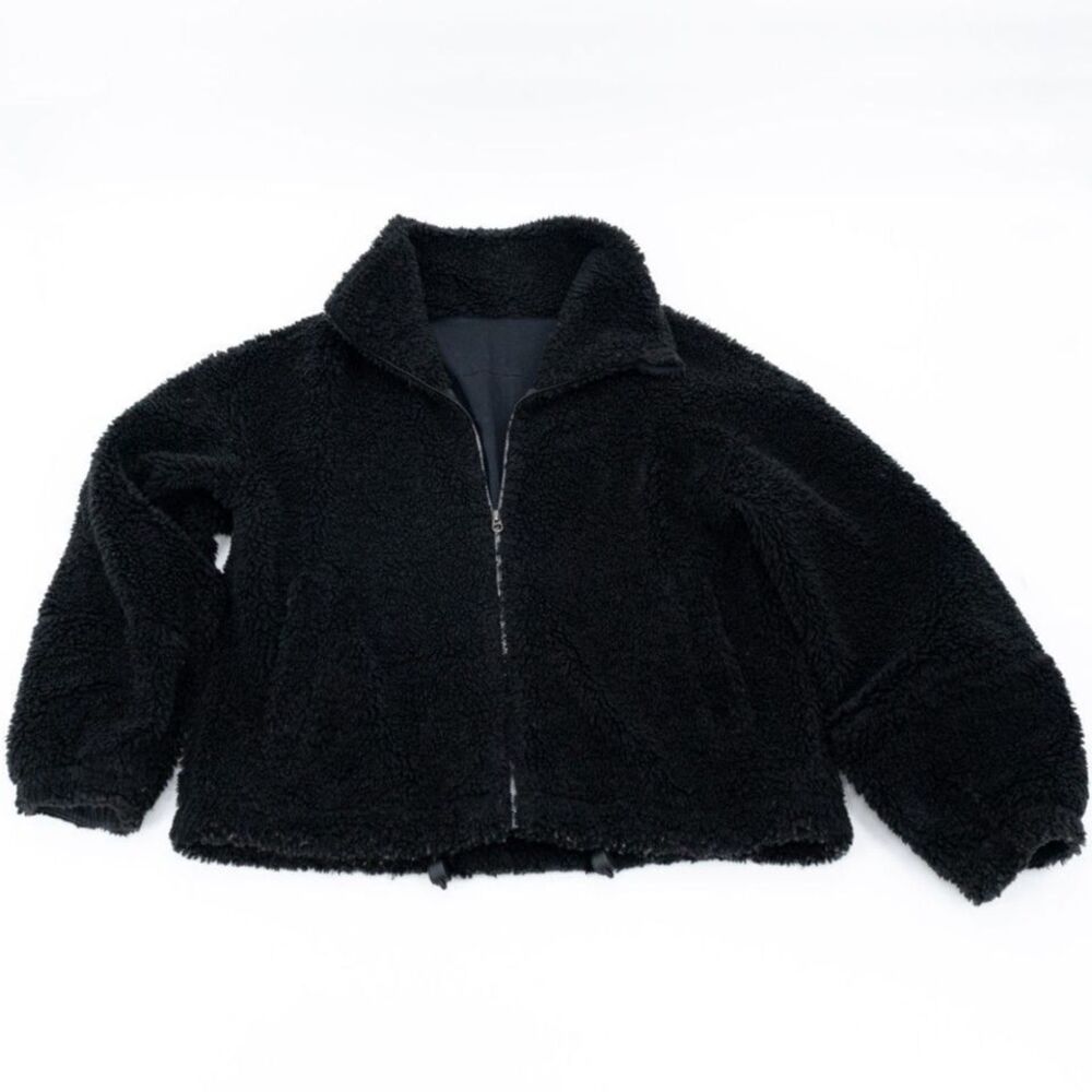 Lululemon Womens 8 Fleece Teddy Jacket Black Thick Fleece Zip Up Sweatshirt